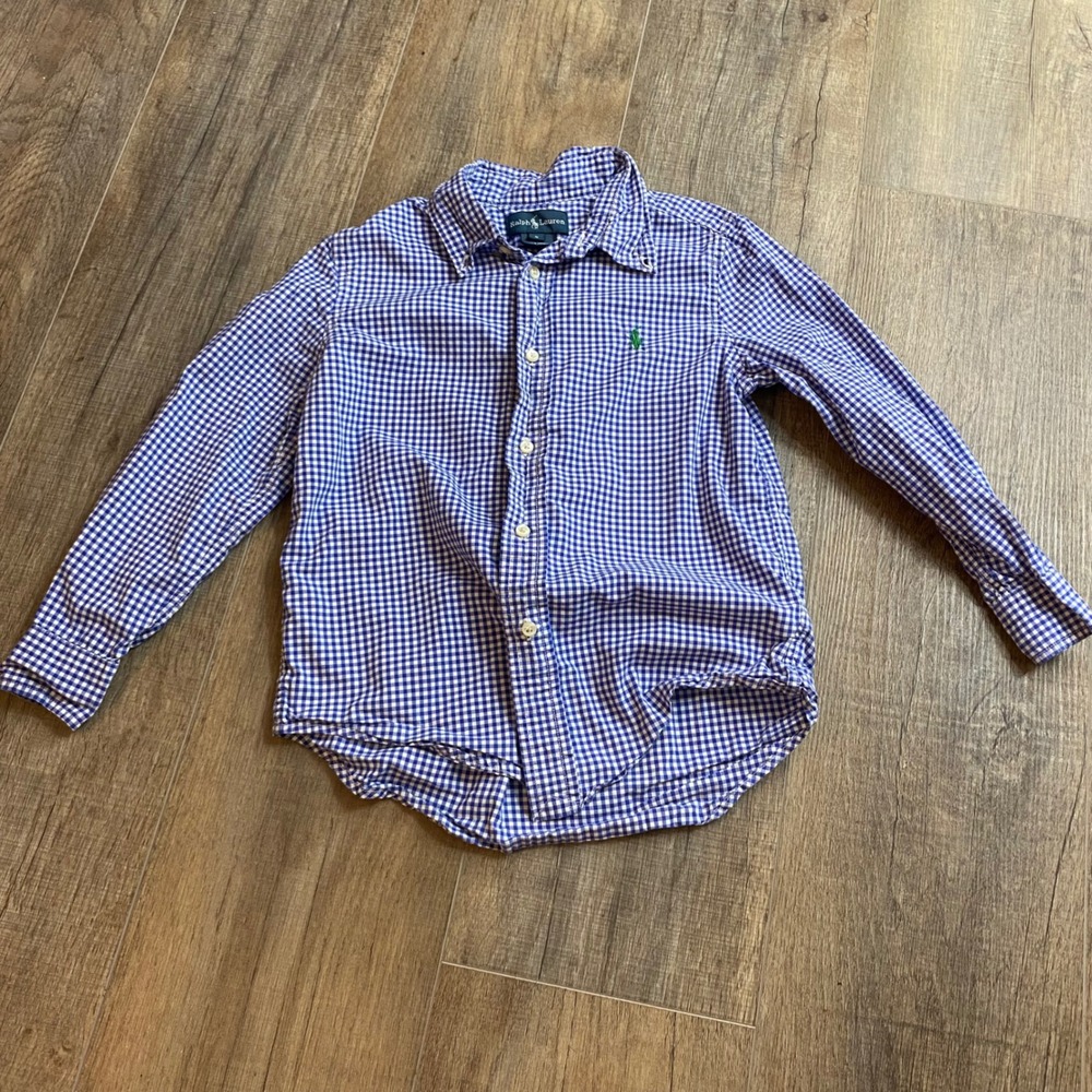 Ralph Lauren Boys Blue‎ Gingham Long Sleeve Button Down Shirt Size 5